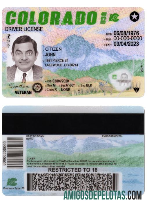 Carteira de motorista dos EUA Colorado 2022 presente amostra